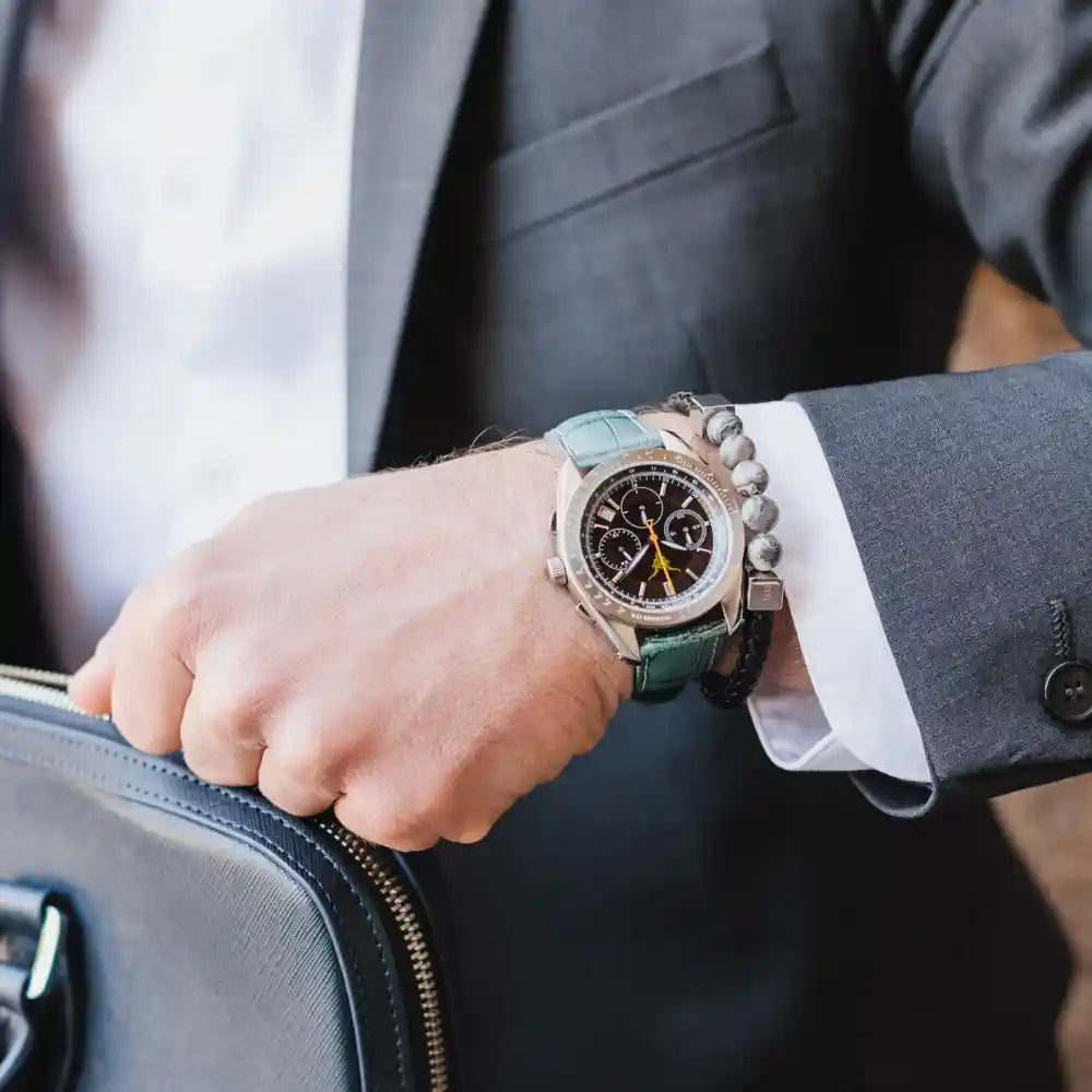 Bratara Barbati Piele cu Margele Semi-pretioase