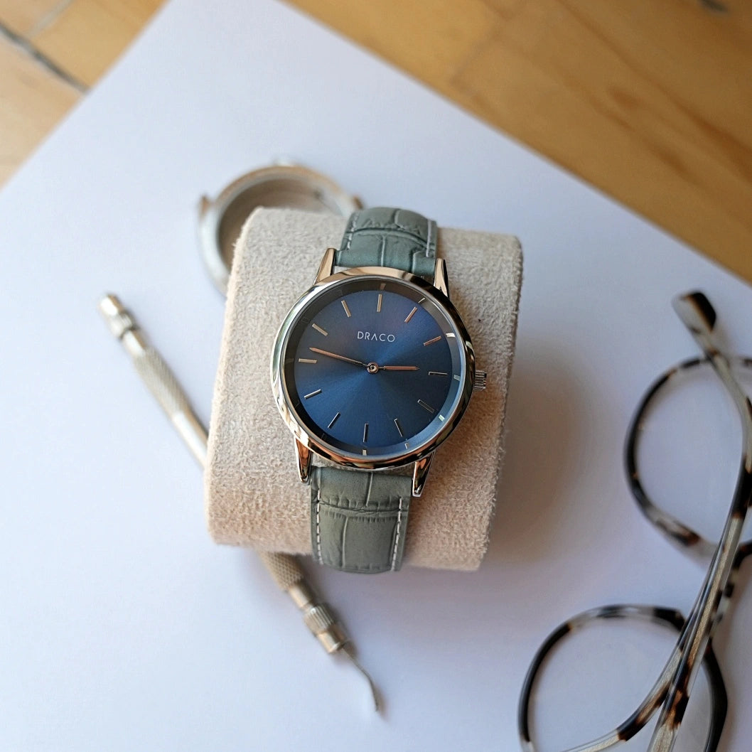 Ceas Celestial - Albastru - Piele