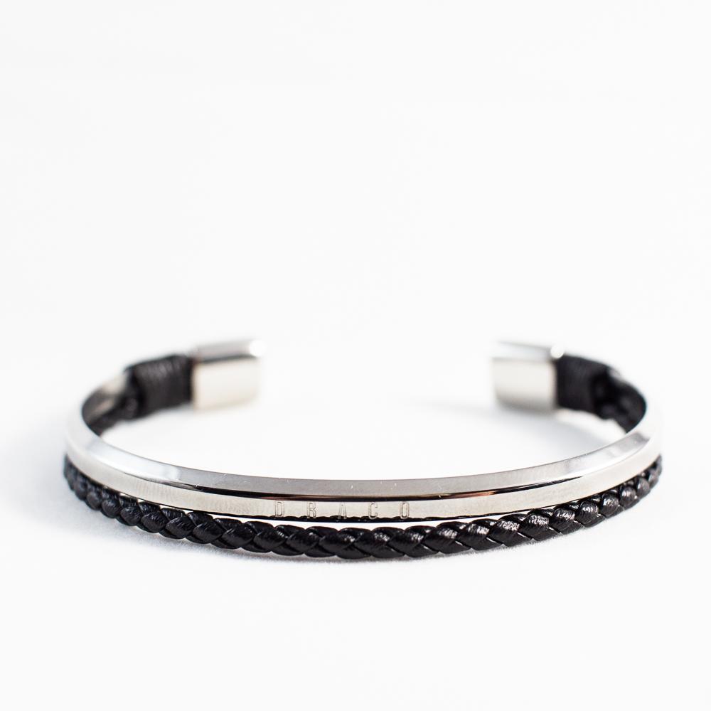 bratara barbati din piele impletita si inox stil bangle