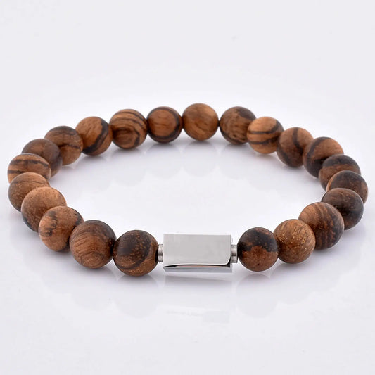 Wooden Beads with Steel Bracelet