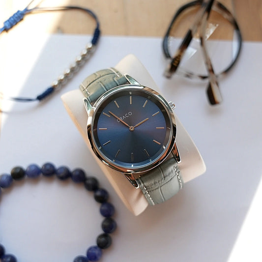 Ceas Celestial - Albastru - Piele